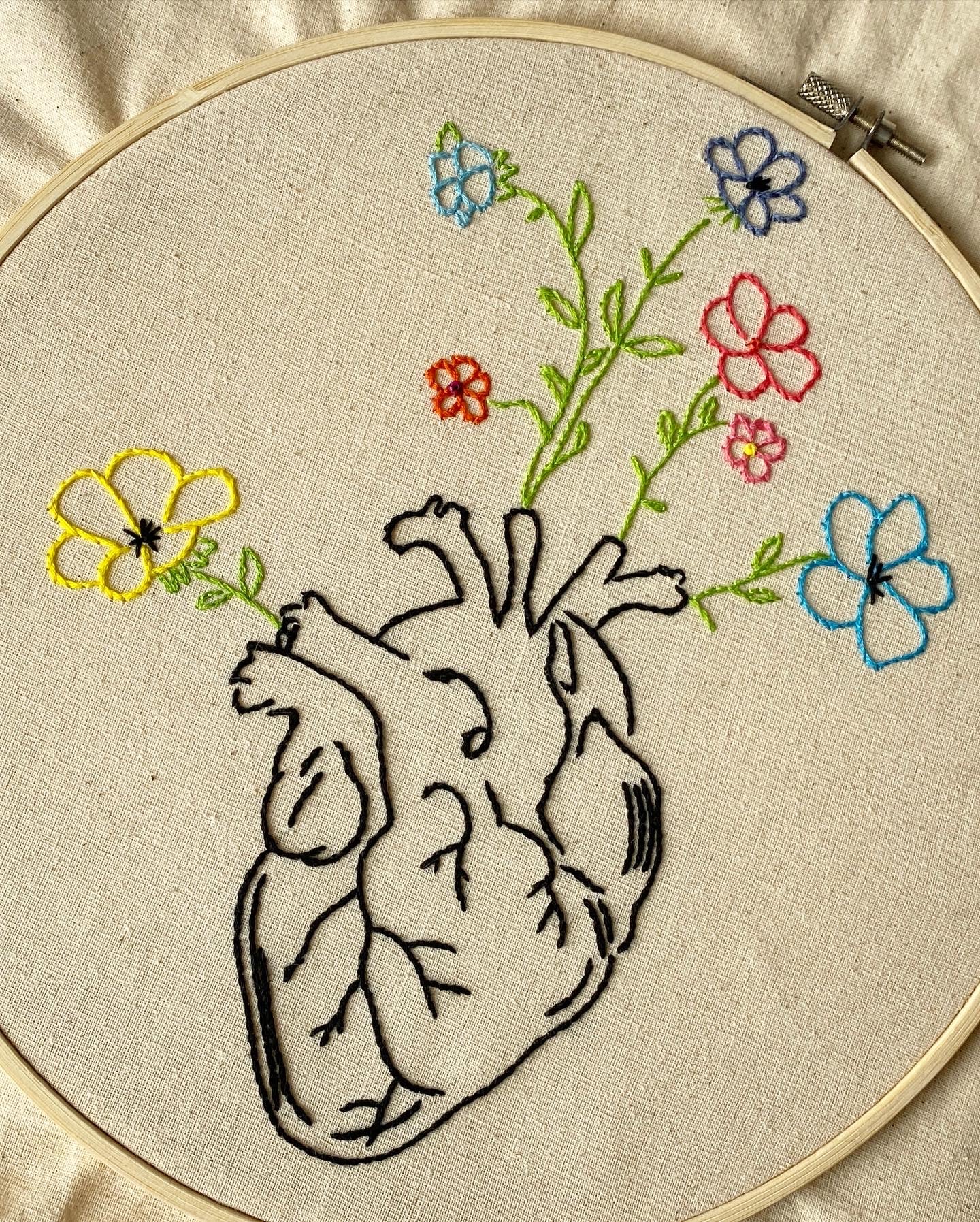 TOTEBAG "CUORE ANATOMICO E FIORI"