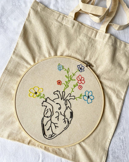 TOTEBAG "CUORE ANATOMICO E FIORI"